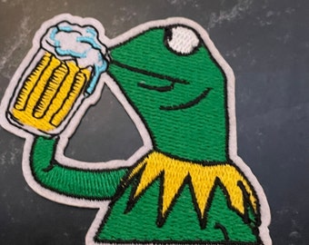 Not My Business Kermit The Frog Meme | Sipping Beer | Tea | None of my Business Meme Patch| For Jackets, Hats, Pants +FREE Sticker