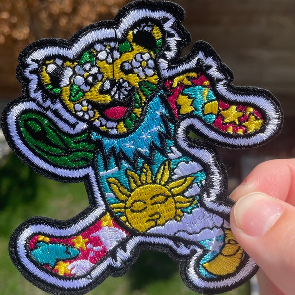 Grateful Dead Dancing Bear Iron On Patch | Real | Hippie Colorful Art | Trippy | Groovy| For Jackets, Hats, Pants +FREE Sticker