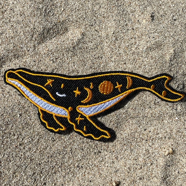 Space Whale Patch | Hippie | Zodiac Patch | Iron On | Sea Creature in the Stars| For Jackets, Hats, Pants +FREE Sticker