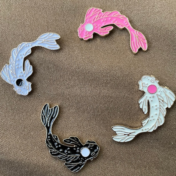 Lucky Koi Fish Enamel Pin | Gift for her | 4pc Set | Hard Lapel Enamel Pins | Japanese Koi Adorable Beautiful Creatures of The Ocean