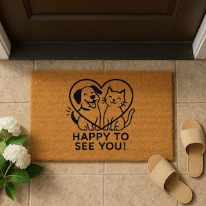 Felpudo de fibra de coco con letras impresas "Happy To See You", felpudo con palabras impresas para la entrada, regalo para papá y mamá en casa, felpudo para dormitorio.