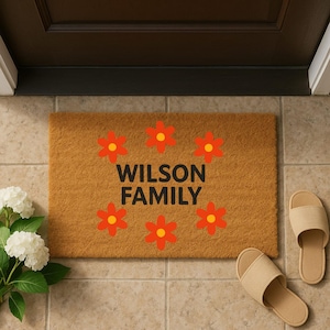 Felpudo con letrero de bienvenida con nombre de familia personalizado, felpudo personalizado con letra de nombre de familia, felpudo personalizado para nombre de familia