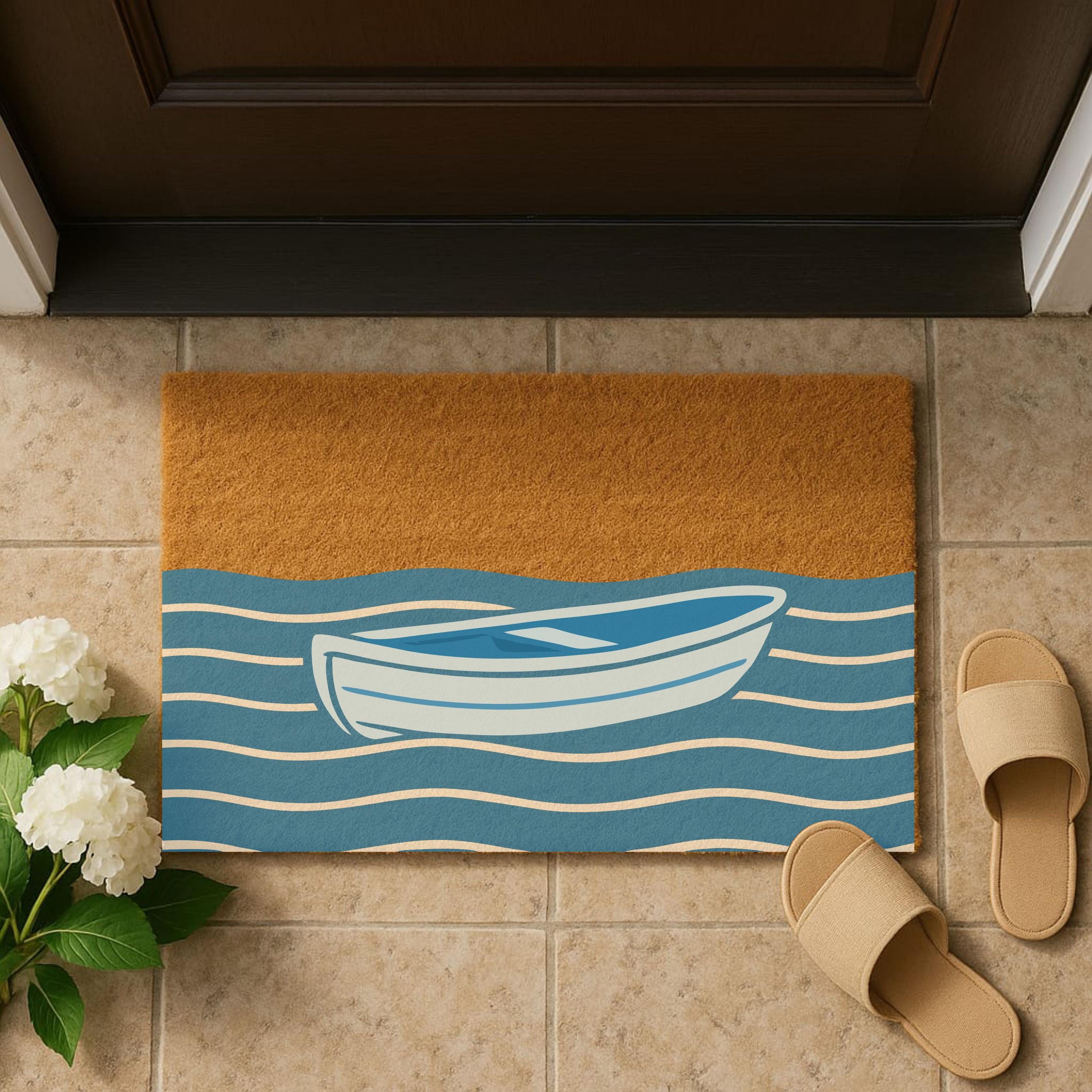 Coastal Boat Doormat: Nautical Welcome Mat, Personalized Entry Rug