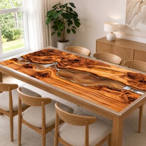 Tischdecke mit Epoxidharz-Holzfluss-Print, transparente PVC-Schutzfolie (1,3 mm)