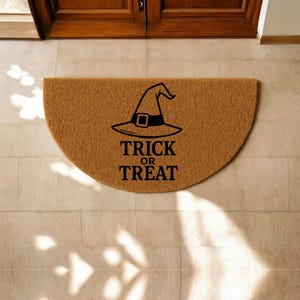 Felpudo con letras de "truco o trato", felpudo para Halloween, felpudo con eslogan de Halloween, alfombra de entrada para Halloween