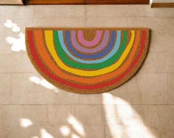 Rainbow Painted Doormat, Entryway Rug With Rainbow Color, Printed Doormat With Rainbow Paint, Positive Vibes Doormat