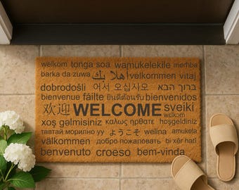 Multilingual Welcome Doormat: Global Home Decor, Personalized Entry Rug