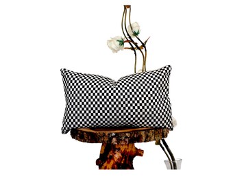 Black and White Checkered Throw Pillow Cover | Linen Cotton Back