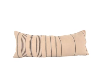 Fodera per cuscino lombare a righe beige, cuscino da divano in stile rustico con texture (35,5 x 91 cm)