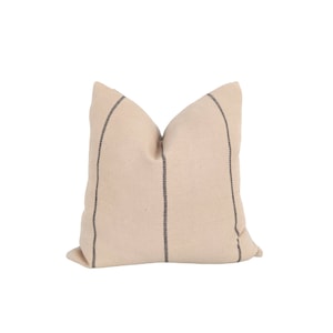 Federa per cuscino stile fattoria a righe beige / Lino-cotone testurizzato