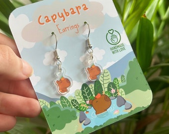Adorable Kawaii capybara Acrylic Earrings - Handcrafted, Exclusive Design / capybara loves gift / quirky earrings / drop earrings