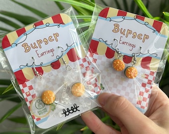 Burger earrings dangle / hamburger Kawaii accessory , Dangler Earrings,   Quirky / cheese burger earrings for women