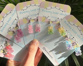 Gummy Bear Earrings/ Resin Gummy Bear Drop Earrings/Dangle Earrings/ Candy Earrings/ Stocking Stuffer/ Jewelry/ 1 Pair CUTE PACKAGING