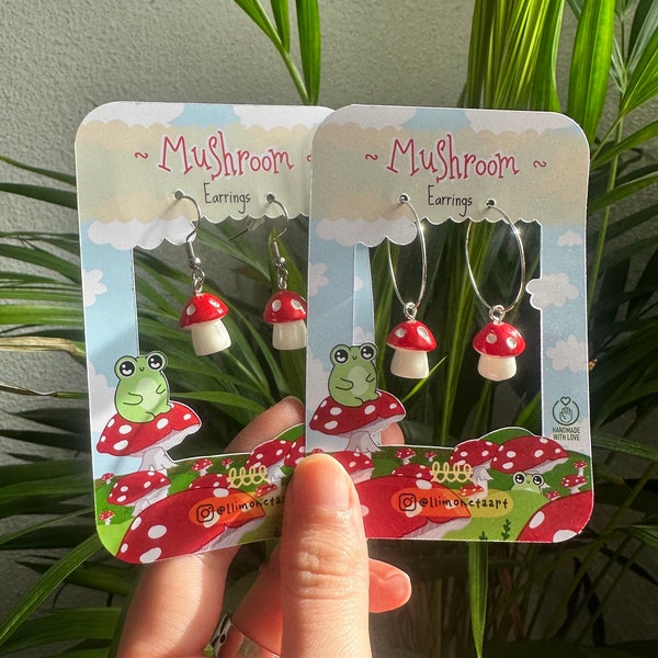 Mushroom earrings, Nature Lover Gift, Cute Earrings, Small Statement Earrings, Unique Gift Idea,    Nature Inspired, Gift for Mushroom Lover