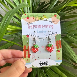 Strawberry earrings dangle / Strawberry Kawaii accessory , Dangler Earrings, Quirky / Strawberry earrings / Stawberry gift