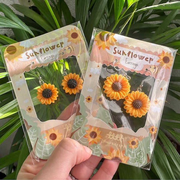 Sunflower earrings dangle / SunFlower Kawaii accessory Autumn vibes Sunflower, Dangler Earrings,   Quirky / sunflower earrings for women