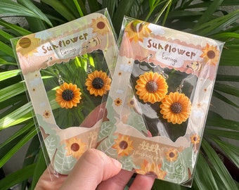 Sunflower earrings dangle / SunFlower Kawaii accessory Autumn vibes Sunflower, Dangler Earrings,   Quirky / sunflower earrings for women