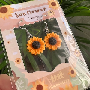 Sunflower earrings dangle / SunFlower Kawaii accessory Autumn vibes Sunflower, Dangler Earrings, Quirky / sunflower earrings for women imagen 8