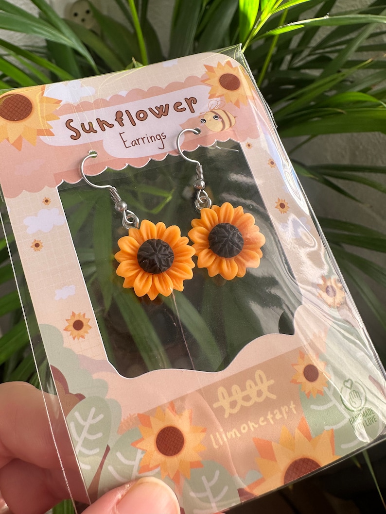 Sunflower earrings dangle / SunFlower Kawaii accessory Autumn vibes Sunflower, Dangler Earrings, Quirky / sunflower earrings for women imagen 8