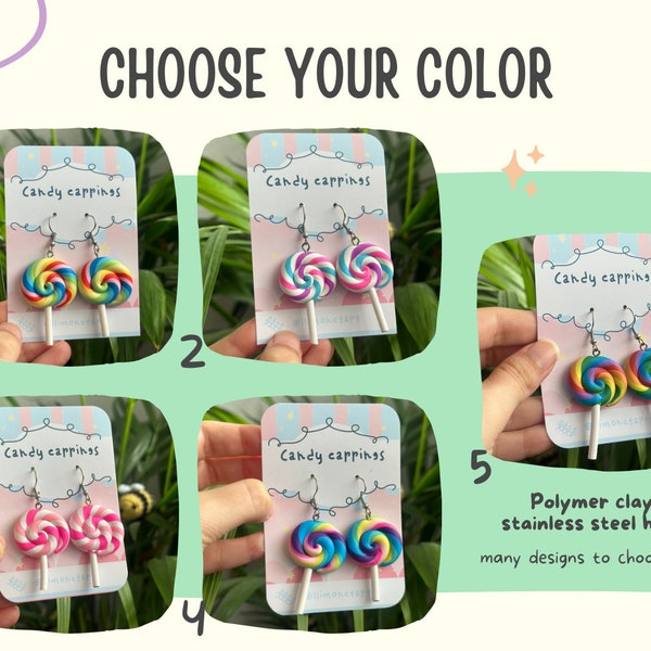 Colorful lollipop earrings / Kawaii cute accessory Lollipop Round Earrings, Funky Earrings, dangle Earrings, Fun Earrings, CUTE PACKAGING