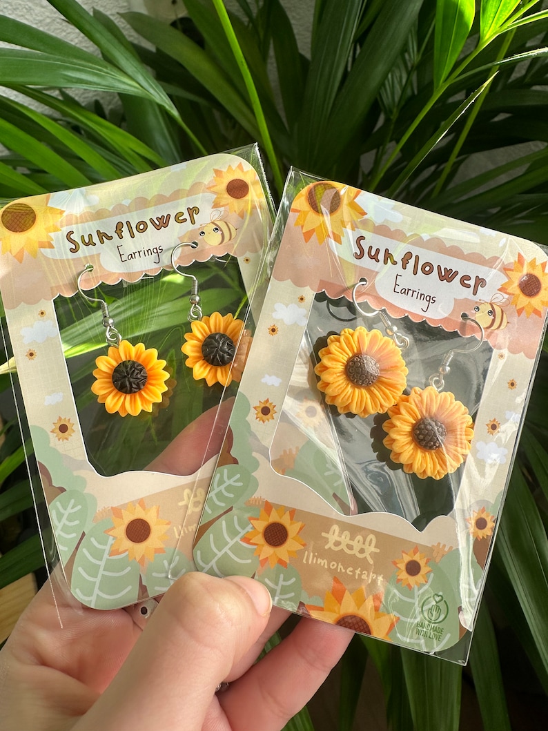 Sunflower earrings dangle / SunFlower Kawaii accessory Autumn vibes Sunflower, Dangler Earrings, Quirky / sunflower earrings for women imagen 5