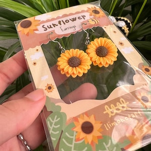 Sunflower earrings dangle / SunFlower Kawaii accessory Autumn vibes Sunflower, Dangler Earrings, Quirky / sunflower earrings for women imagen 3