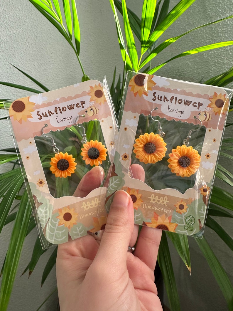 Sunflower earrings dangle / SunFlower Kawaii accessory Autumn vibes Sunflower, Dangler Earrings, Quirky / sunflower earrings for women imagen 6