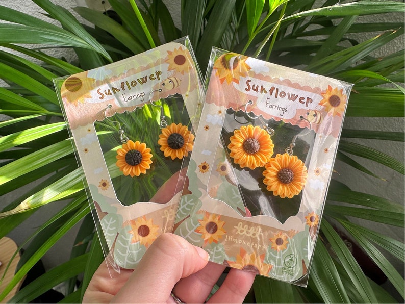 Sunflower earrings dangle / SunFlower Kawaii accessory Autumn vibes Sunflower, Dangler Earrings, Quirky / sunflower earrings for women imagen 1