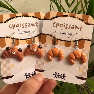Kawaii Bear Croissant Earrings – Cute Bakery-Themed Food Jewelry