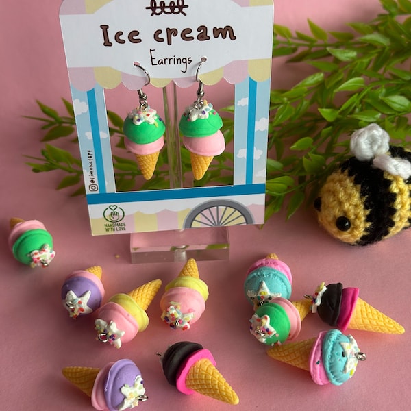 Eiscreme-Ohrringe / Entzückende Dessert-Ohrringe / Bezaubernde Eistüten-Ohrringe, lustig und flirtend
