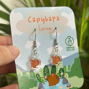 Adorable Kawaii capybara Acrylic Earrings Handcrafted, Exclusive Design / capybara loves gift / quirky earrings / drop earrings imagen 2