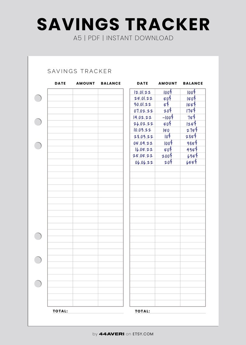 Savings Tracker A5 Printable Savings Log Minimalist Design - Etsy