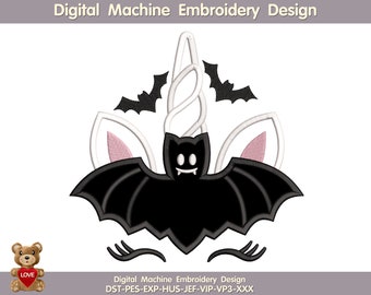 Halloween Unicorn Bat Monster Spider Ghost Skeleton Unicorn Digital Design Applique voor Machine Borduurwerk. Inbegrepen 8 maten!