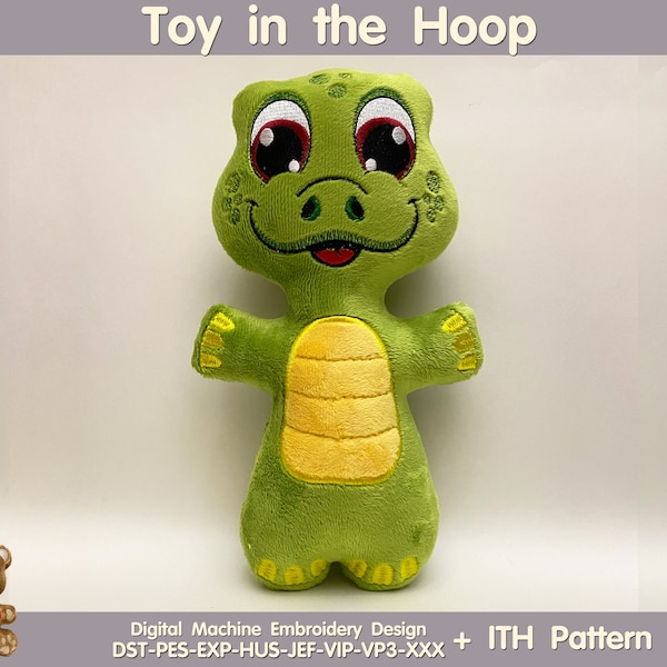 Dinosaur Cute soft toy Digital Design for Machine Embroidery + ITH Pattern. Included 3 sizes!