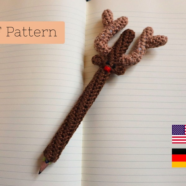Reindeer Pencil Topper/Case - Crochet Pattern - PDF Download (English/German) - Level: easy