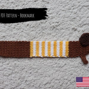 Bokmärk tax - PDF-virkmönster (ladda ner; engelska/tyska) - Amigurumi hund