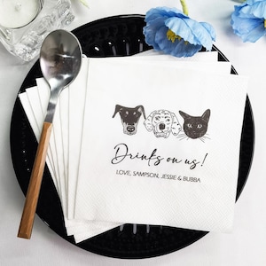 Personalized Pet Face Wedding Napkins: Custom Dog & Cat Cocktail Decor