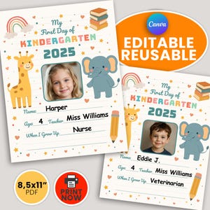 Editable First Day of School Sign,Printable Back to School Poster,Canva Template,First Day of School Sign,Instant Download,Kindergarten,