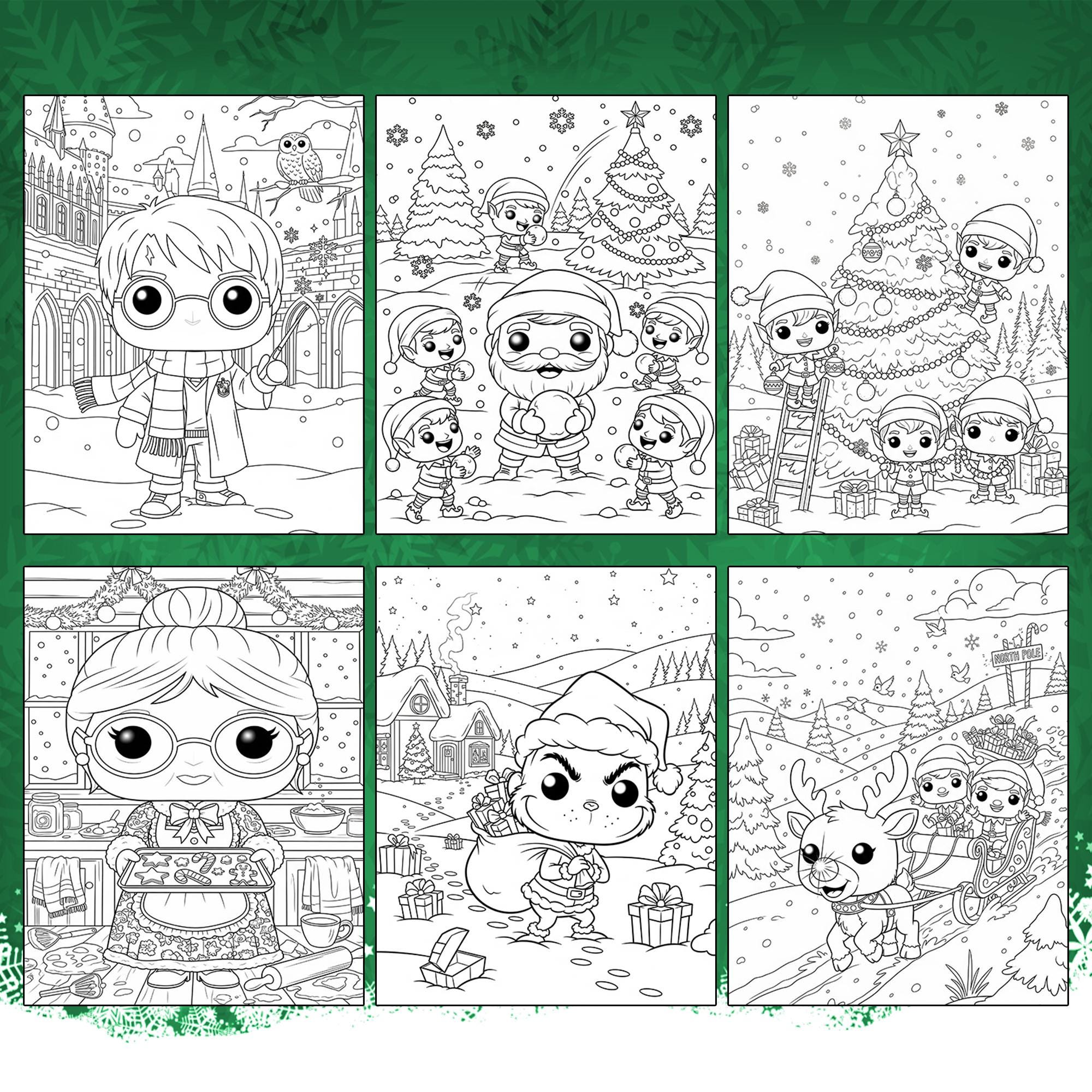 Christmas Coloring Pages for Kids, Festive Holiday Scenes (digital ...