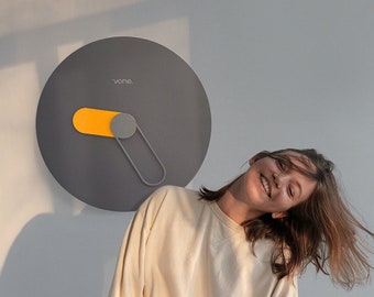 Modern Sport Wall Clock, Unique and Minimalist Dark Grey Orange Handmade Clock