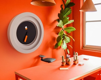 Reloj de pared grande naranja, único, moderno y atemporal, de Vone Works