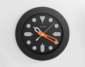 Reloj de pared deportivo, estilo reloj de buceo y hecho a mano, diseño único y moderno, Vone Design