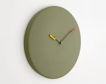 Reloj de pared verde, decoración nórdica, moderno, minimalista y único, hecho a mano, 42 cm