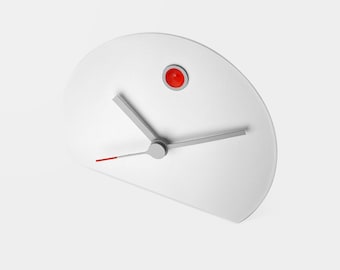 Reloj de estantería moderno minimalista, diseño simple y único, reloj plegable de metal, blanco y rojo, hecho a mano.