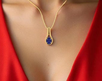 Tanzanite Necklace, Gemstone Necklace, Dainty Necklace, Love Necklace for Women, Silver Jewelry, Blue Gemstone Necklace, Christmas Necklace