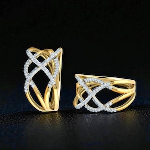 Gold Plated Criss Cross Ring: Lab-Grown Diamond Engagement