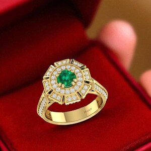 Verlobungsring Viktorianischer Gold Smaragd Diamant Ring, Jubiläumsringe, Birthstone Ring, Grüner Edelstein Ringe, Lab gewachsen Schmuck, Geschenke für Sie