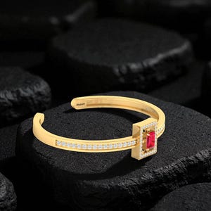 Ruby Bracelet, Diamond Bracelet, Gold Cuff Bracelet, Cuff Bracelets, Silver cuff Bracelet Women&#39;s, Anniversary gift&#39;s for Wife, Unique gift