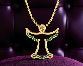 Natural Emerald Angel Wing Necklace, Gold Religious Protection Jewelry, 925 Silver Necklace for Her, Christmas Jewelry, Halloween gifts her