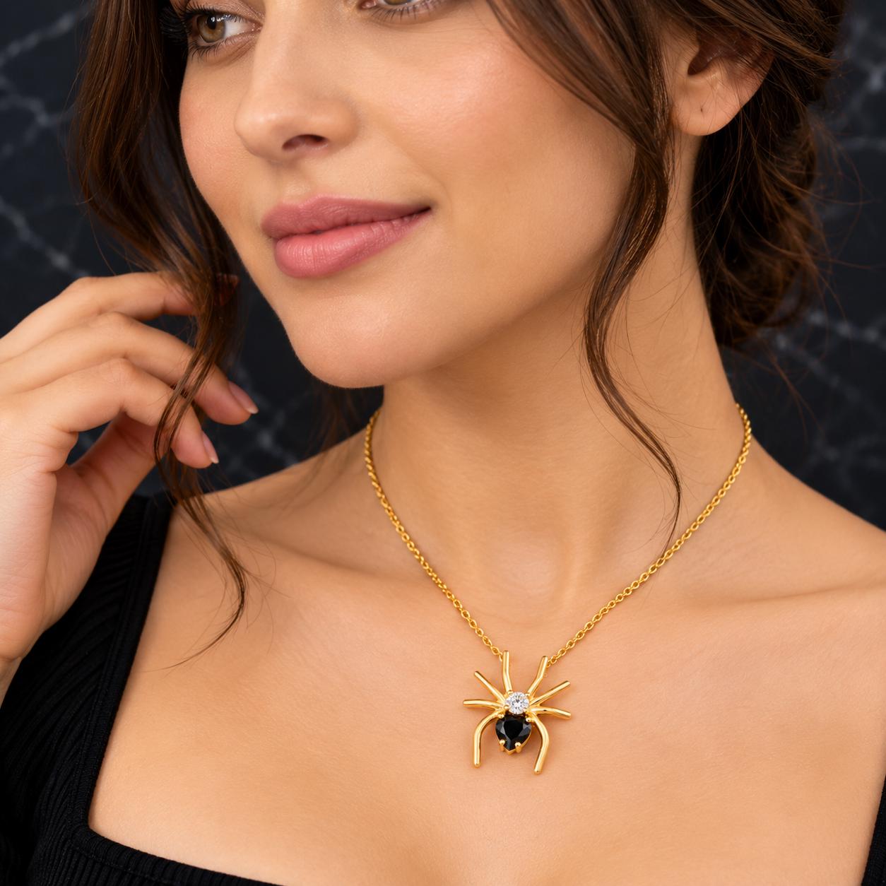 Black Diamond Necklace, Spider Necklace With Diamond, 14k Gold